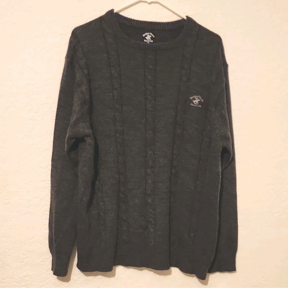 Beverly Hills Polo Club Men's Cable-Knit Acrylic Pullover Sweater Gray XL‎